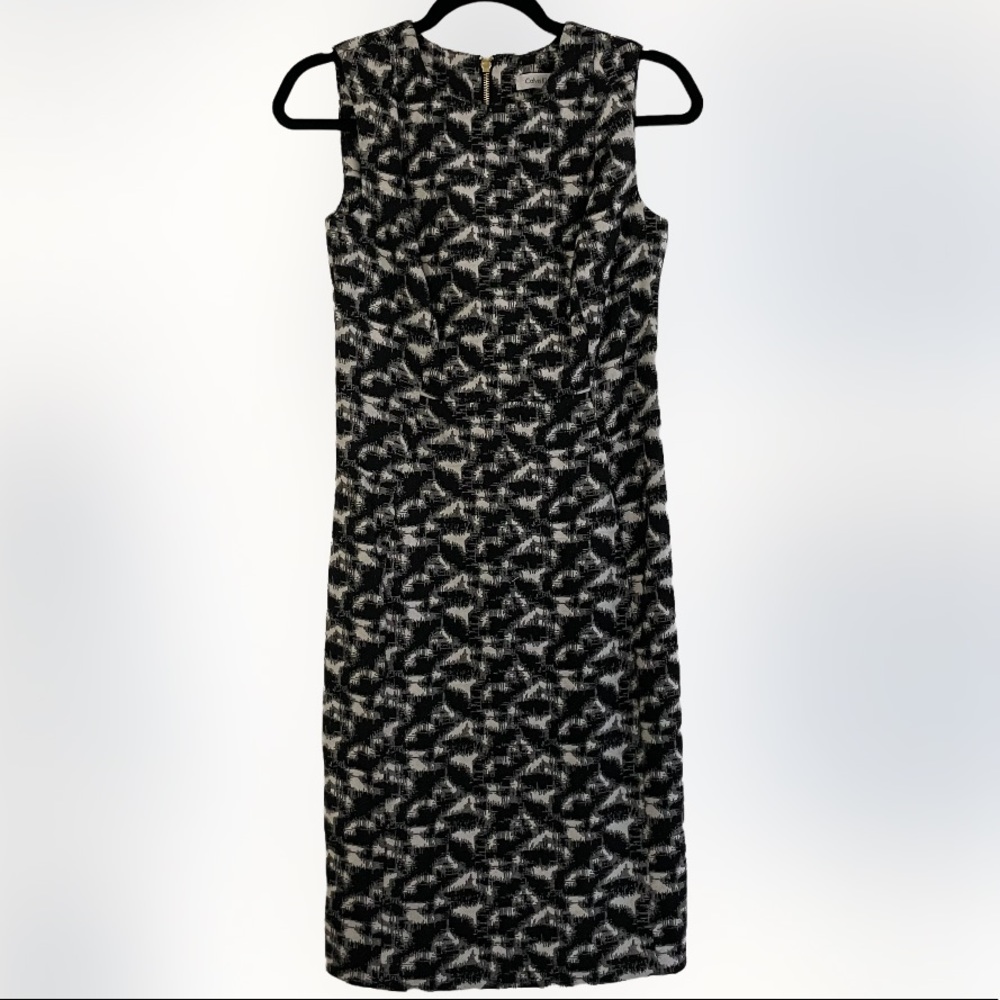 Calvin Klein Midi Dress - Black & White Print Design - size 2 - Picture 1 of 6
